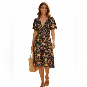 Maeve Anthropologie Floral Ruffle Short Sleeve Dress Size 14